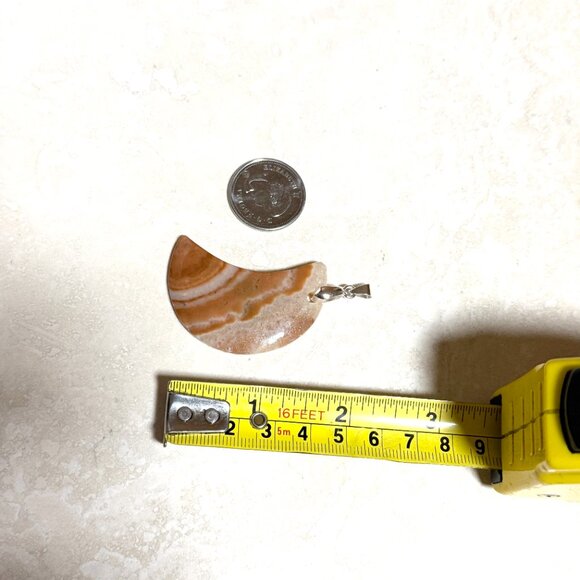 Genuine Orange Banded Agate Pendant,Large Natural Gemstone Crescent Moon Pendant - Picture 10 of 12